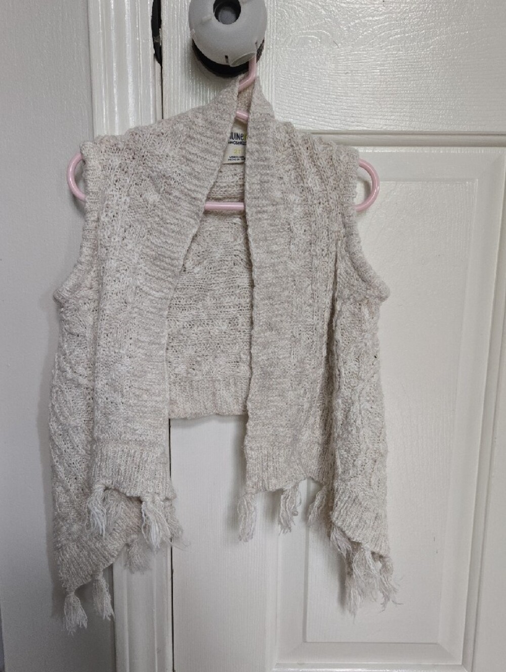 Toddler Cream Cable Knit Fringe Shrug Sweater Vest - Picture 5 of 5